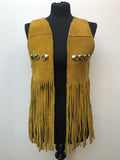 Fringed Suede Waistcoat in Tan - Size 12