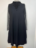 Vintage 1960s Embellished Chiffon Sleeve Smock Evening Dress in Black - Size UK 12