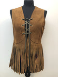 womens  waistcoat  vintage  Urban Village Vintage  urban village  Suede Jacket  suede fringing  Suede  sleevless  short  Jacket  fringing  fringed  fringe  festival  brown  70s  1970s