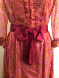zip back  zip  womens  vintage  v-neck  Urban Village Vintage  urban village  straps  retro  pink  long sleeve  Jean Allen  frill detail  dress  bow detail  back zip  70s  1970s  10
