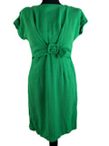 Vintage 1960s Short Sleeved Buckle Front Dress in Green - Size UK 10