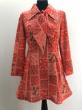 1970s Pussybow Print Dress in Red - Size 10