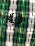 xxl  Urban Village Vintage  short sleeve  retro  MOD  mens  Green  Fred Perry  fred  embroidered logo  Embroidered  collar  checkered  checked  button down collar  button down