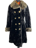 Vintage 1970s Double Breasted Faux Fur Long Coat in Black and Brown - Size UK 12