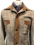 western wear  western  vintage  Urban Village Vintage  urban village  Suede Jacket  Suede  S  pockets  mens  long sleeves  long sleeve  Jacket  grey  collared  collar  chest pockets  button  70s  70  1970s