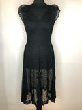 1970s Lace V-Neck Dress in Black - Size UK 8