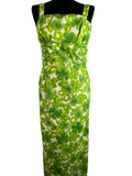 Vintage 1960s Floral Print Maxi Summer Dress in Green - Size UK 12