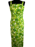 Vintage 1960s Floral Print Maxi Summer Dress in Green - Size UK 12
