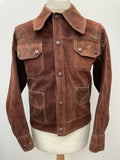 vintage  Urban Village Vintage  urban village  Suede Jacket  Suede  stitch detailing  stitch detail  psychedelic  mens  long sleeve  Jacket  hippy  hippie  flower print  flower power  dagger collar  collar  button down  button  brown stitch  brown  big collar