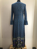 womens  vintage  Urban Village Vintage  Ridella  retro  purple  print dress  midi  maxi dress  frill edge sleeve  dress  boho  bohemian  blue  70s  1970s