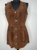 Vintage 1960s Suede Tunic Waistcoat Chocolate Brown - Size UK 12