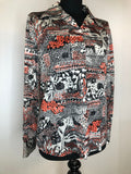 womens  white  vintage  top  red  multi  floral print  blouse  black  70s  1970s  14