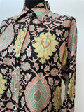 womens shirt  womens  vintage  Urban Village Vintage  urban village  shirt dress  Shirt  sheer  retro  Paisley Print  paisley inspired  paisley  MOD  floral shirt  floral print  floral  evening blouse  dagger collar  dagger  button down  button  blouse  70s  60s  1970s  1960s