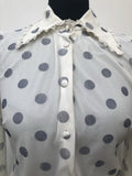 womens  vintage  Urban Village Vintage  urban village  Shirt  printed  print  polka dot  Nylon  long sleeves  long sleeve  lace trim  collar  brown  blue  blouse  70s  70  1970s  12