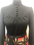 womens vintage Red patterned maxi dress lurex long sleeves long dress gold metallic dress black balloon sleeves 8 60s 1960s urban village vintage