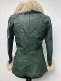 womens  vintage  Urban Village Vintage  Sheepskin  Leather Jacket  Leather Coat  Leather  Jacket  Green  collar  big collar  8  70s  1970s