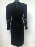 womens  vintage  velvet  Urban Village Vintage  pencil dress  midi dress  midi  long sleeve  Givenchy Nouvelle Boutique Paris  Givenchy  dress  black  belted dress  10