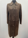 womens coat  womens  vintage  Suede Jacket  Suede  silk  retro  long sleeve  long length coat  lining  heatonex  dress  coat  button down  button  brown  70s  1970s  16