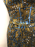 womens  vintage  Rembrandt  printed  midi dress  Limited Edition  khaki  Green  dress  blue print  Blue  50's  1950s  10