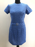 zip back  zip  womens  waist detail  vintage  Urban Village Vintage  urban village  summer  retro  print dress  pockets  patterned dress  MOD  dress  blue  back zip  60s  1960s  10