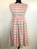 zip  womens  white  vintage  Urban Village Vintage  urban village  pink  midi dress  floral print  fitted waist  dress  blue  8  50s  50  1950s