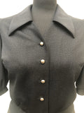 womens  Warwick Model  vintage  Urban Village Vintage  top  tie front  puff sleeve  disco  dagger collar  blouse  black  70s  70  1970s  12