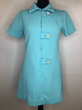 womens  vintage  Urban Village Vintage  round neck  MOD  mini dress  front zip fastening  dress  decorative buttons  blue  60s  1960s  10