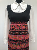 womens  white  vintage  Urban Village Vintage  patterned dress  patterned  multi  maxi dress  long sleeve  long dress  dress  collar  black  70s  60s  1970s  1960s  12
