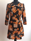 1960s Floral and Square Print Dress - Size 12