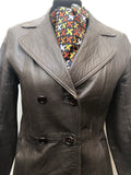 womens  vintage  Urban Village Vintage  Leather Jacket  Leather Coat  Leather  Jacket  fitted  double breasted coat  double breasted  coat  brown  8  60s  1960s