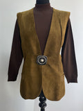 Womens 1960s Khaki Green Suede Waistcoat Gilet - Size UK 10