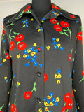 womens  vintage  top  print blouse  Keynote  floral print  dagger collar  blouse  black  70s  1970s  14