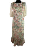 Vintage 1970s Floral Print Lace Sleeve Maxi Dress - Size UK 6