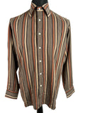 Vintage 1970s Stripe Print Shirt in Brown by Van Heusen - Size L
