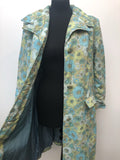 womens  vintage  Urban Village Vintage  ruched sleeve  MOD  long sleeve  green  floral  coat  button  blue  bell sleeve  60s  1960s  12
