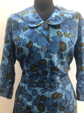 womens  vintage  Urban Village Vintage  Rounded collar  long sleeves  floral print  dresses  dress  button detailing  blue  Astor  60s  60  1960s  12
