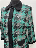 womens jacket  womens  vintage  Urban Village Vintage  urban village  square pattern  penny collar  patterned  pattern  MOD  long sleeve  Jacket  Green  decorative pockets  crop jacket  collar  button down  button  big collar  60s  1960s  16