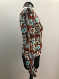 womens  vintage  Urban Village Vintage  top  orange  multi  floral print  dagger collar  Blue  blouse  8  70s  1970s