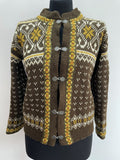 Wool Blend  wool  womens  winter  Welsh Woollens  Welsh Woolens  Welsh Wool Shop  welsh wool  vintage  Urban Village Vintage  urban village  patterned  pattern  long sleeve  light knitwear  light knit  knitwear  knitted  knit  hook fastening  hook and eye  ganm sporty  elasticated  cardigan  cardi  brown  autumnal  autumn  100% Wool  10