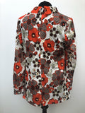 womens  white  vintage  Urban Village Vintage  top  orange  multi  flower print  floral print  brown  blouse  60s  1960s  12