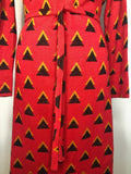 womens  waist belt  vintage  triangle pattern  triangle design  tie belt  red  long sleeves  high neck  70s  1970s  16