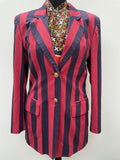 womens jacket  womens coat  womens  vintage  Urban Village Vintage  urban village  stripey  Stripes  striped  retro  red  prestige  pockets  MOD  long sleeve  Jacket  gold button  gold  button down  button  boating jacket  blue  blazer jacket  Blazer  70s  60s  1970s  1960s  10