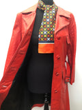 1970s Red Leather Trench Coat by David Conrad - Size 10