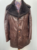 Mens Original 1970s Sherpa Lined Leather Coat - Size M