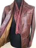 vintage  Urban Village Vintage  urban village  stitch detailing  S  pockets  mens  long sleeve  Leather Jacket  Leather Coat  Leather  Jacket  collar  chest pockets  brown leather  brown  big collar  70s style  70s  1970s