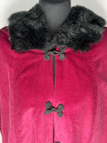 wool  womens  winter  vintage  Urban Village Vintage  sheepskin trim  red  maxi  long length coat  long length  jacket  hooded  corduroy  christmas  cape jacket  cape  60s  1960s