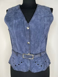 Vintage Womens 60s 70s Suede Waistcoat with Belt in Blue - Size UK 10-12