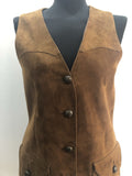womens  waistcoat  vintage  Urban Village Vintage  urban village  stitch detailing  stitch detail  sleevless  polyester  pockets  lined  Leather Jacket  Leather  Jacket  Glenhusky of Scotland  fully lined  button  brown  70s  1970s  12