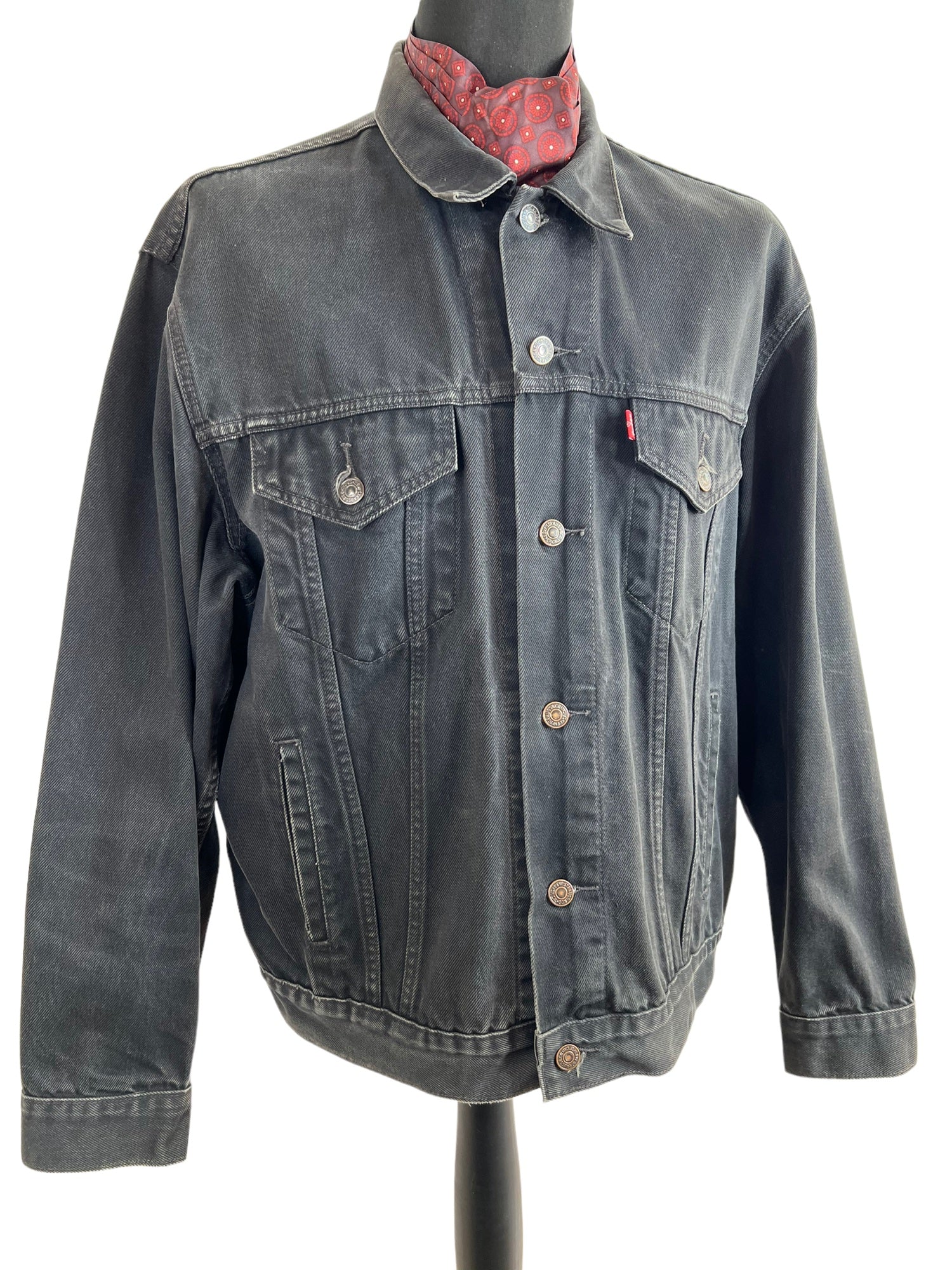 Black and red denim jacket mens hot sale