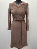 1970s Velour Striped V Neck Dress - Size 12